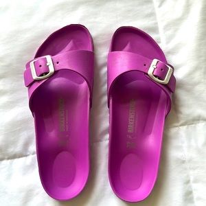 Birkenstock plastic sandals. Orchid color.